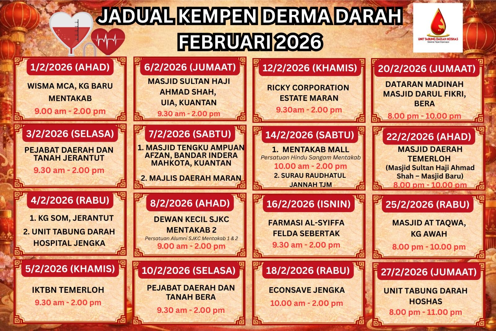 Jadual Kempen Derma Darah Februari 2026