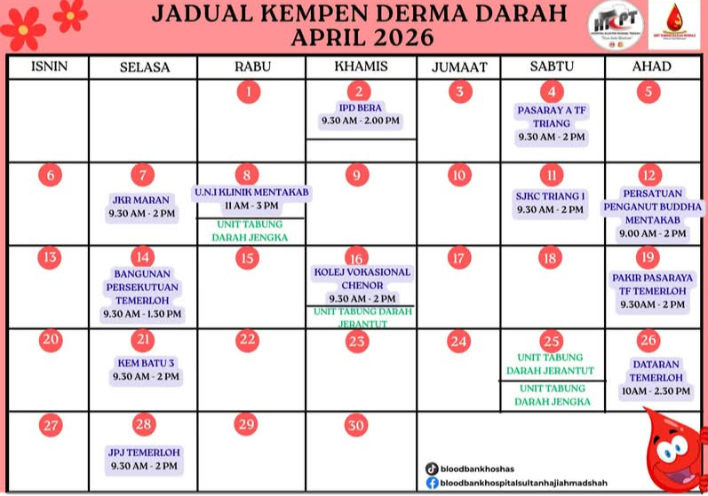 Jadual Kempen Derma Darah April 2026